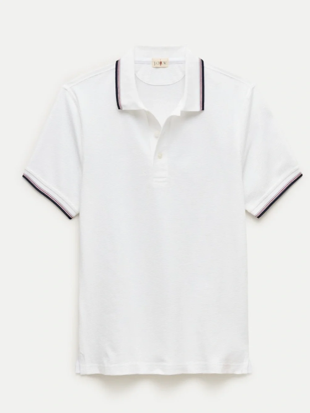 J crew white Tipped waffle-knit cotton polo shirt